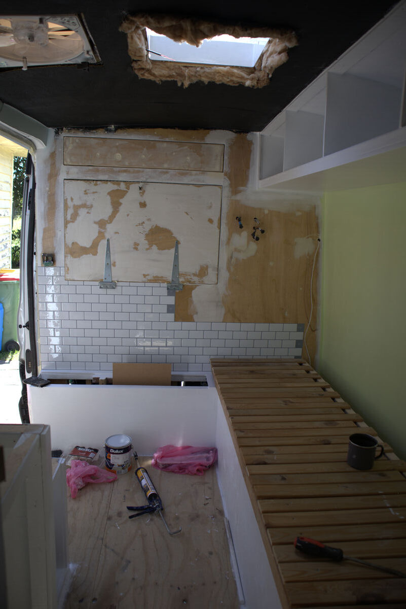 Cockpit wall with metro-style tiles applied